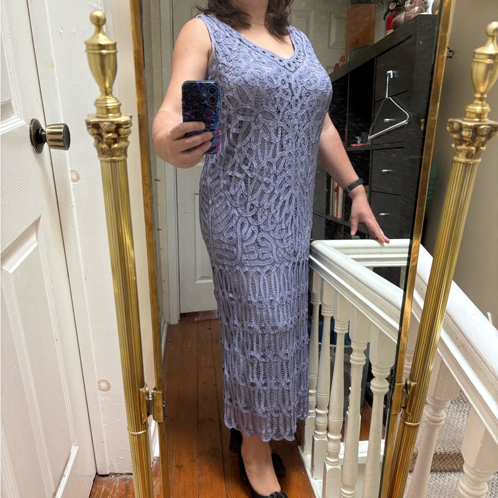 Elegant Lavender Mother of the Bride Lace Crochet Dress